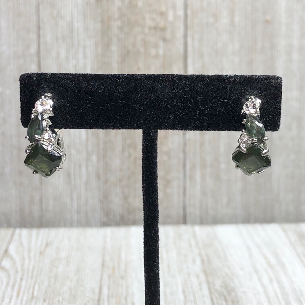 Monet Green & Clear Rhinestone Clip-on Earrings